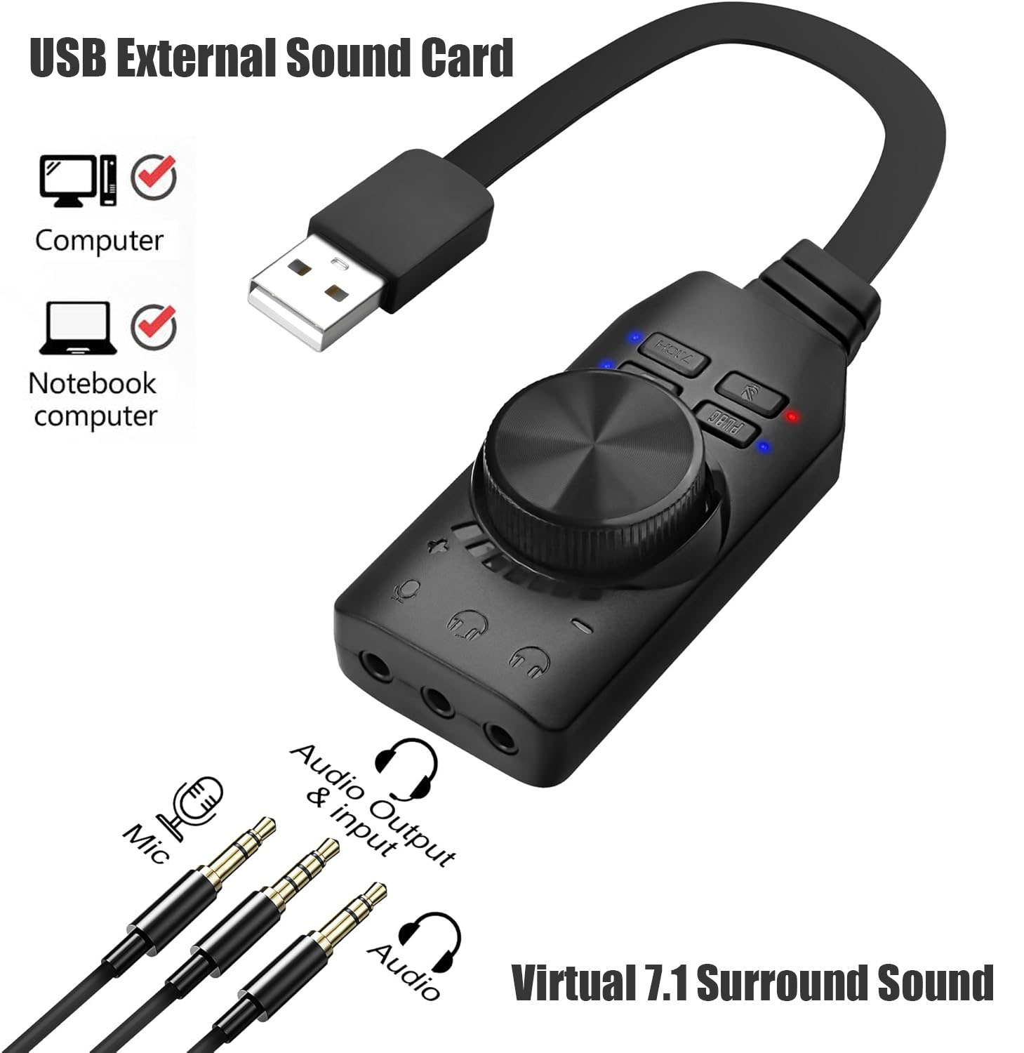 Gaming Headset 7.1 - USB 사운드 카드 가상 7.1 서라운드