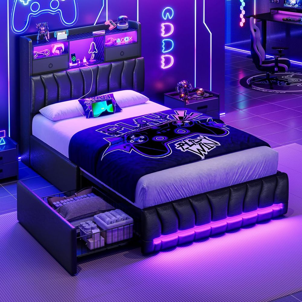 수납판이 있는 트윈 침대, 서랍 2개, RGB 조명이  - Esports Gaming Platform 리뷰 및 가격